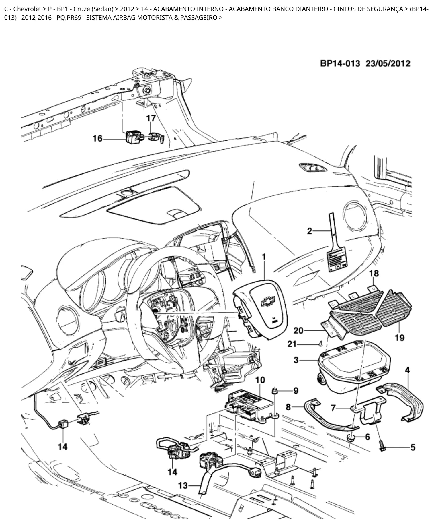 Catálogo de Peças Chevrolet Cruze Sedan 2012-2016 — vista explodida 3 (pág. 537 do PDF)