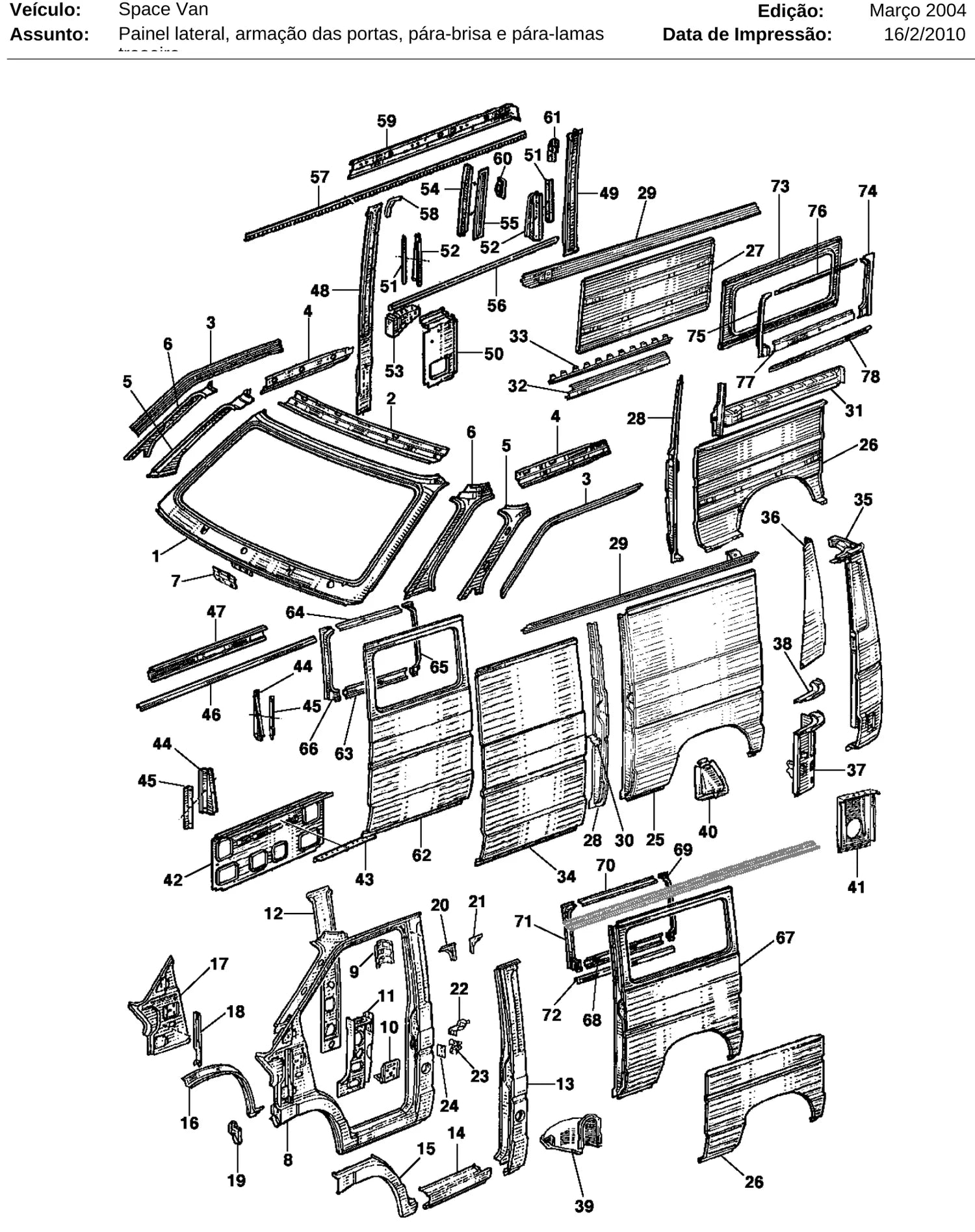 Catálogo de Peças Chevrolet Space Van / Trafic (90 a 99) — vista explodida 1 (pág. 151 do PDF)