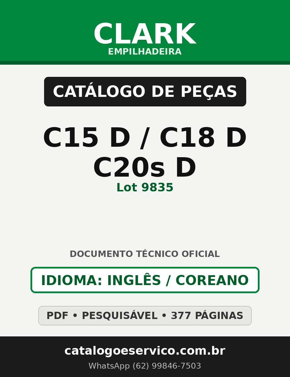 Catálogo de Peças Empilhadeira Clark C15 D/C18 D/C20s D (Lot 9835)