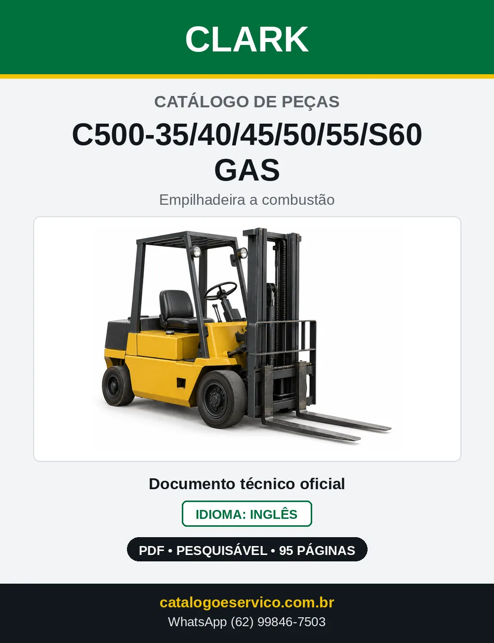 Catálogo de Peças Empilhadeira a Gasolina Clark C500-35/40/45/50/55/S60 GAS (0355GAS) — capa