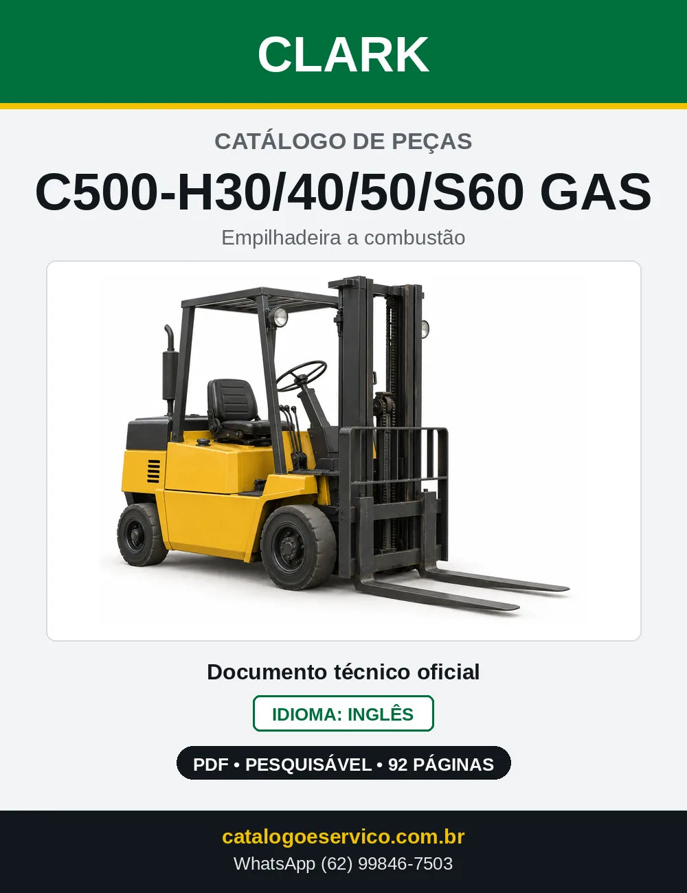 Catálogo de Peças Empilhadeira a Gasolina Clark C500-H30/40/50/S60 GAS (H0355GAS) — capa