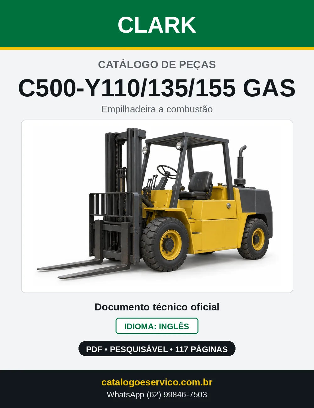 Catálogo de Peças Empilhadeira a Gasolina Clark C500-Y110/135/155 GAS (Y1015GAS) — capa