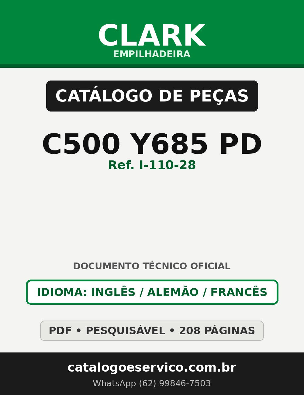 Catálogo de Peças Empilhadeira Clark C500 Y685 PD (Ref. I-110-28)