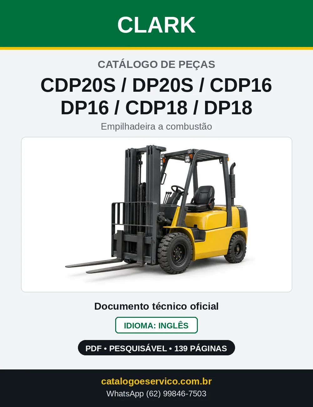 Catálogo de Peças Empilhadeira Diesel Clark CDP20S / DP20S / CDP16 / DP16 / CDP18 / DP18 (P0245D) — capa