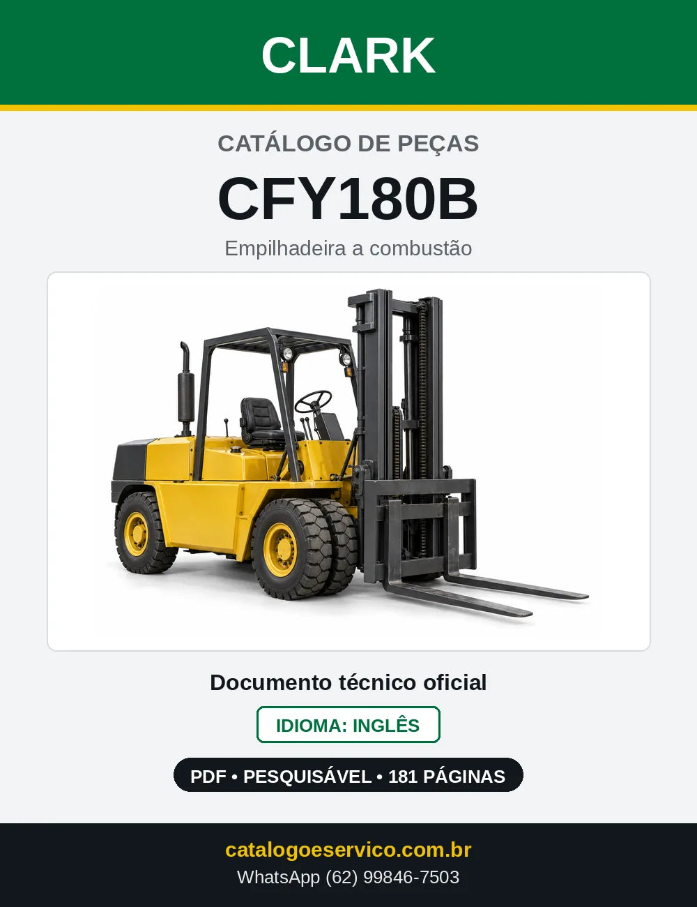 Catálogo de Peças Empilhadeira a Gasolina Clark CFY180B (CFY0180B) — capa