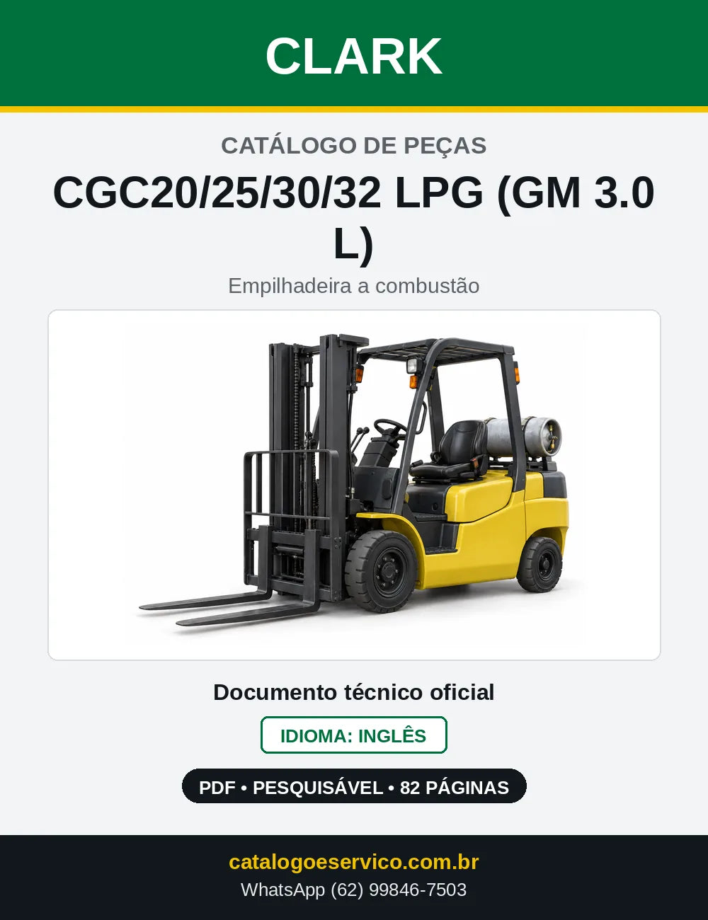 Catálogo de Peças Empilhadeira a GLP Clark CGC20/25/30/32 LPG (GM 3.0 L) (C0365LI) — capa