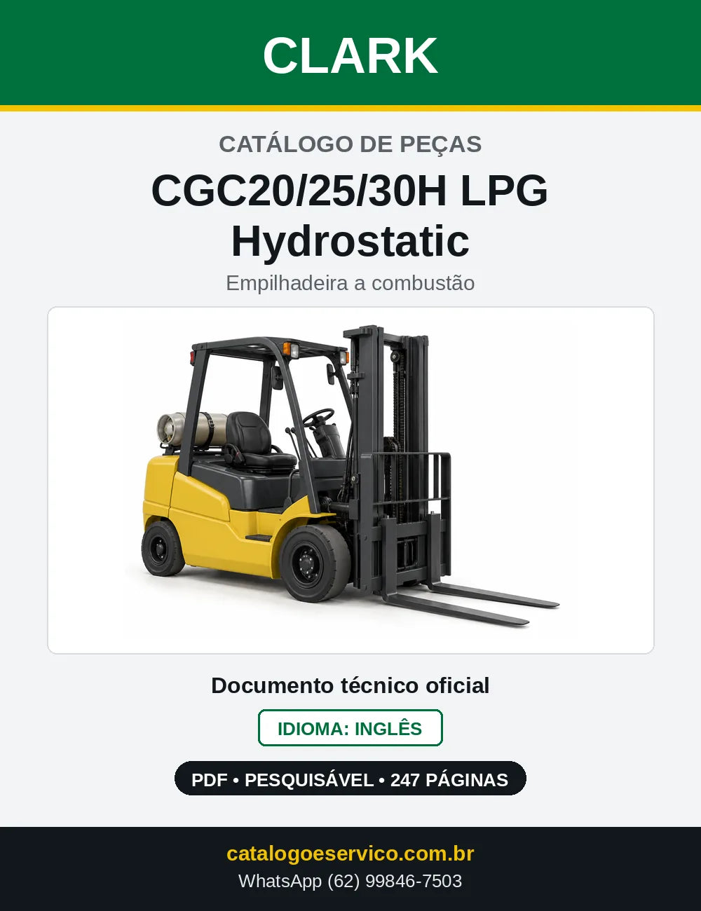 Catálogo de Peças Empilhadeira a GLP Clark CGC20/25/30H LPG Hydrostatic (CH0365L) — capa