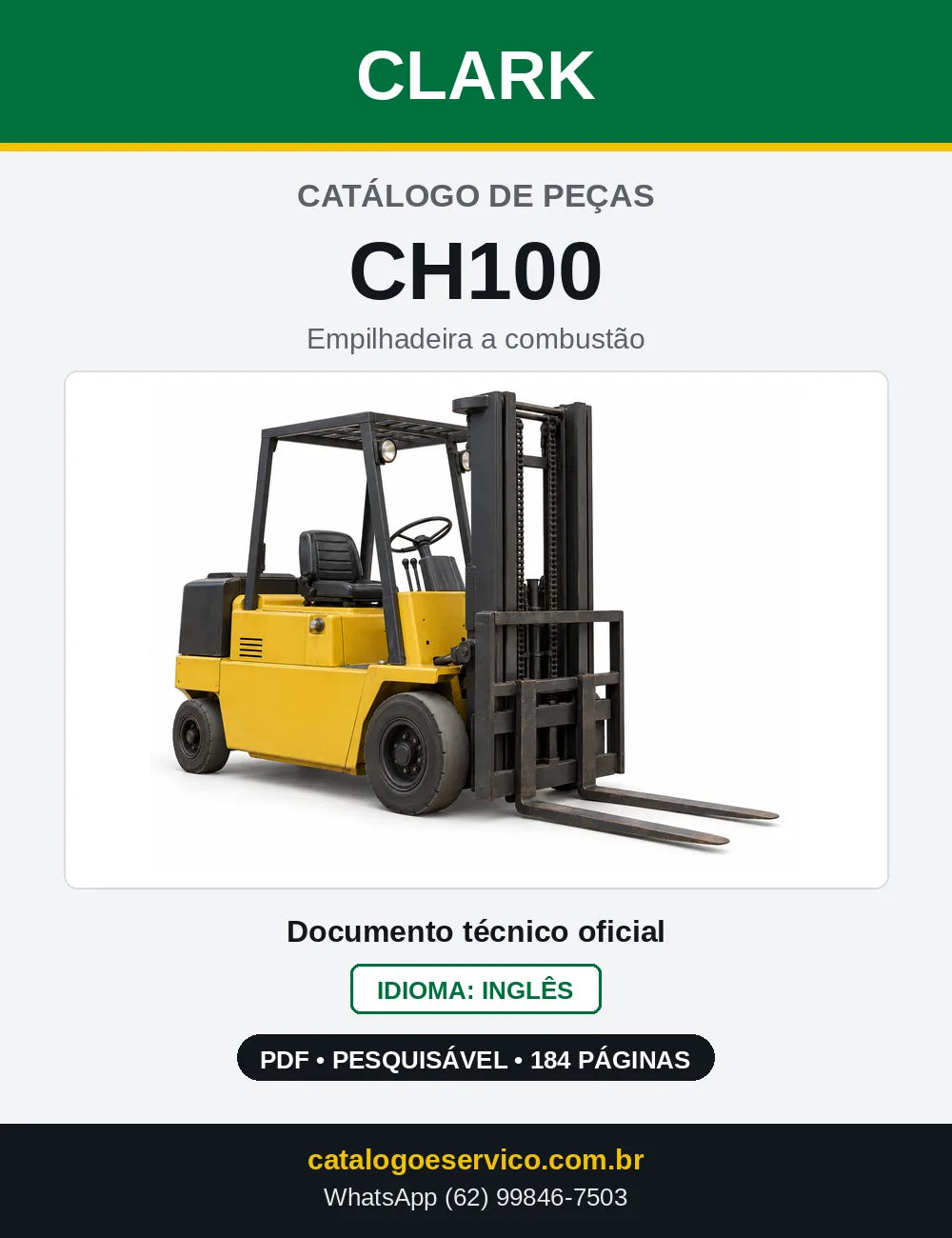 Catálogo de Peças Empilhadeira a Gasolina Clark CH100 (CH0100) — capa