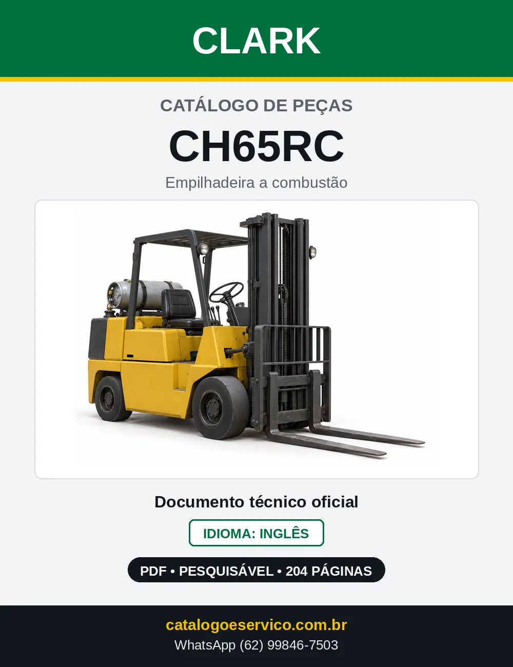 Catálogo de Peças Empilhadeira Clark CH65RC (CH0065RC) — capa