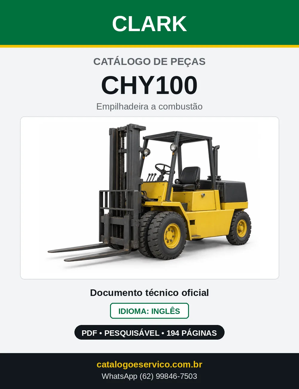 Catálogo de Peças Empilhadeira a Gasolina Clark CHY100 (CHY0100) — capa
