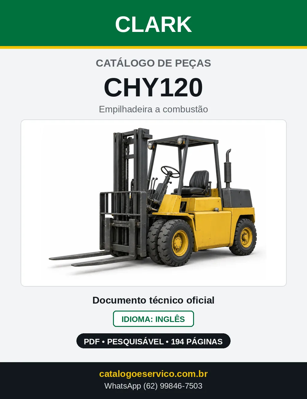 Catálogo de Peças Empilhadeira a Gasolina Clark CHY120 (CHY0120) — capa