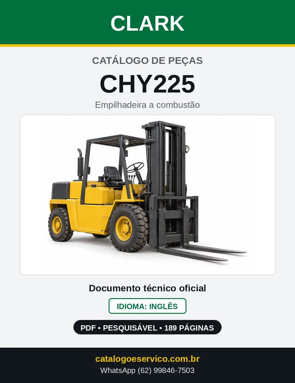 Catálogo de Peças Empilhadeira a Gasolina Clark CHY225 (CHY0225) — capa
