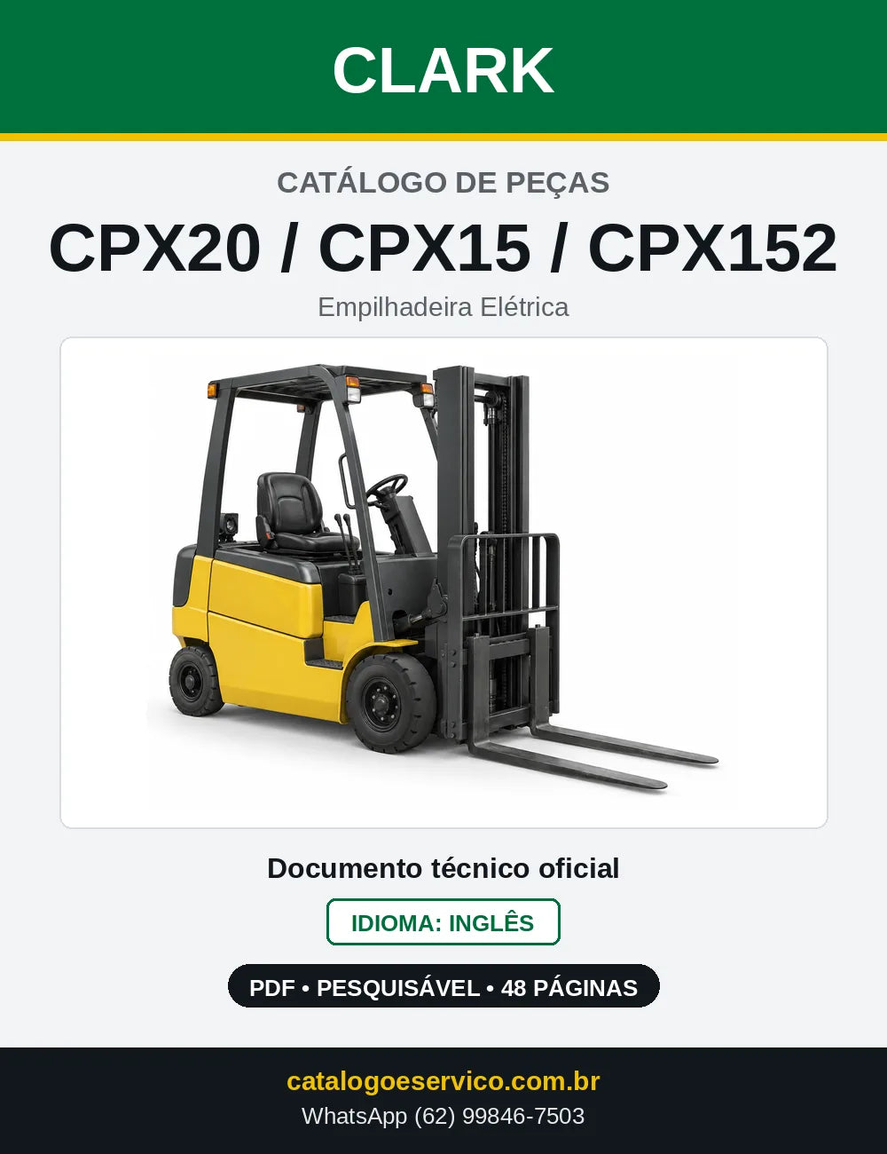 Catálogo de Peças Empilhadeira Elétrica Clark CPX20 / CPX15 / CPX152 (CPX0152) — capa