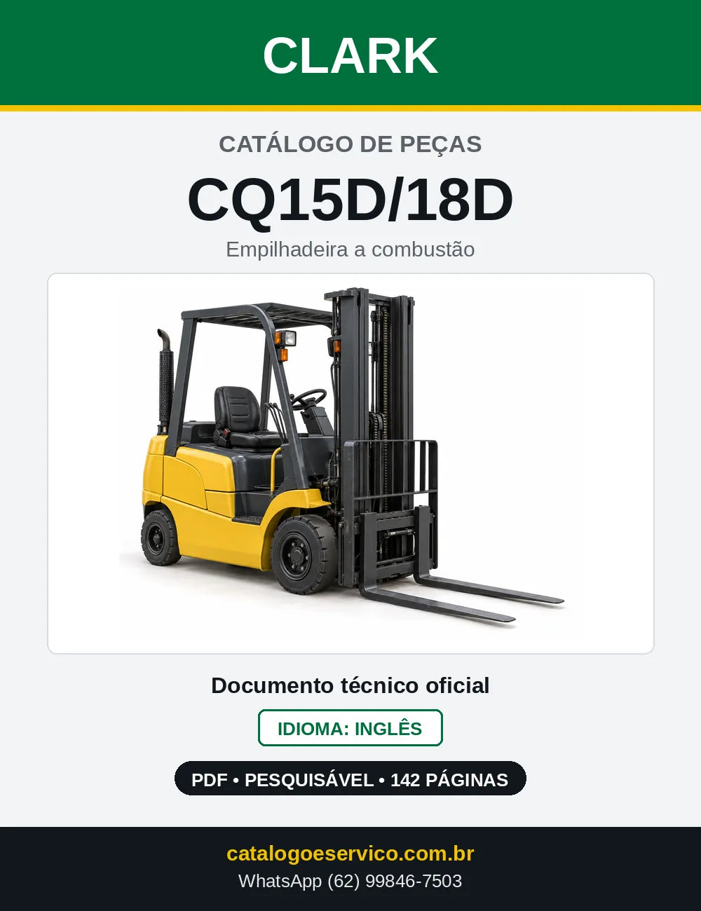 Catálogo de Peças Empilhadeira Diesel Clark CQ15D/18D (CQ0158D) — capa