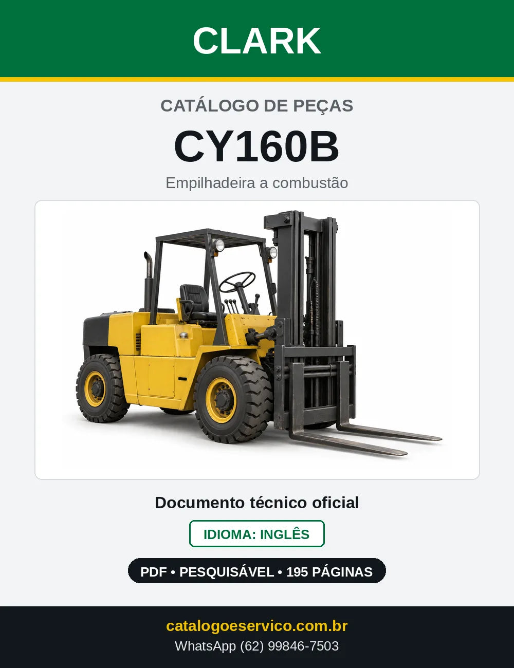 Catálogo de Peças Empilhadeira a Gasolina Clark CY160B (CY0160B) — capa
