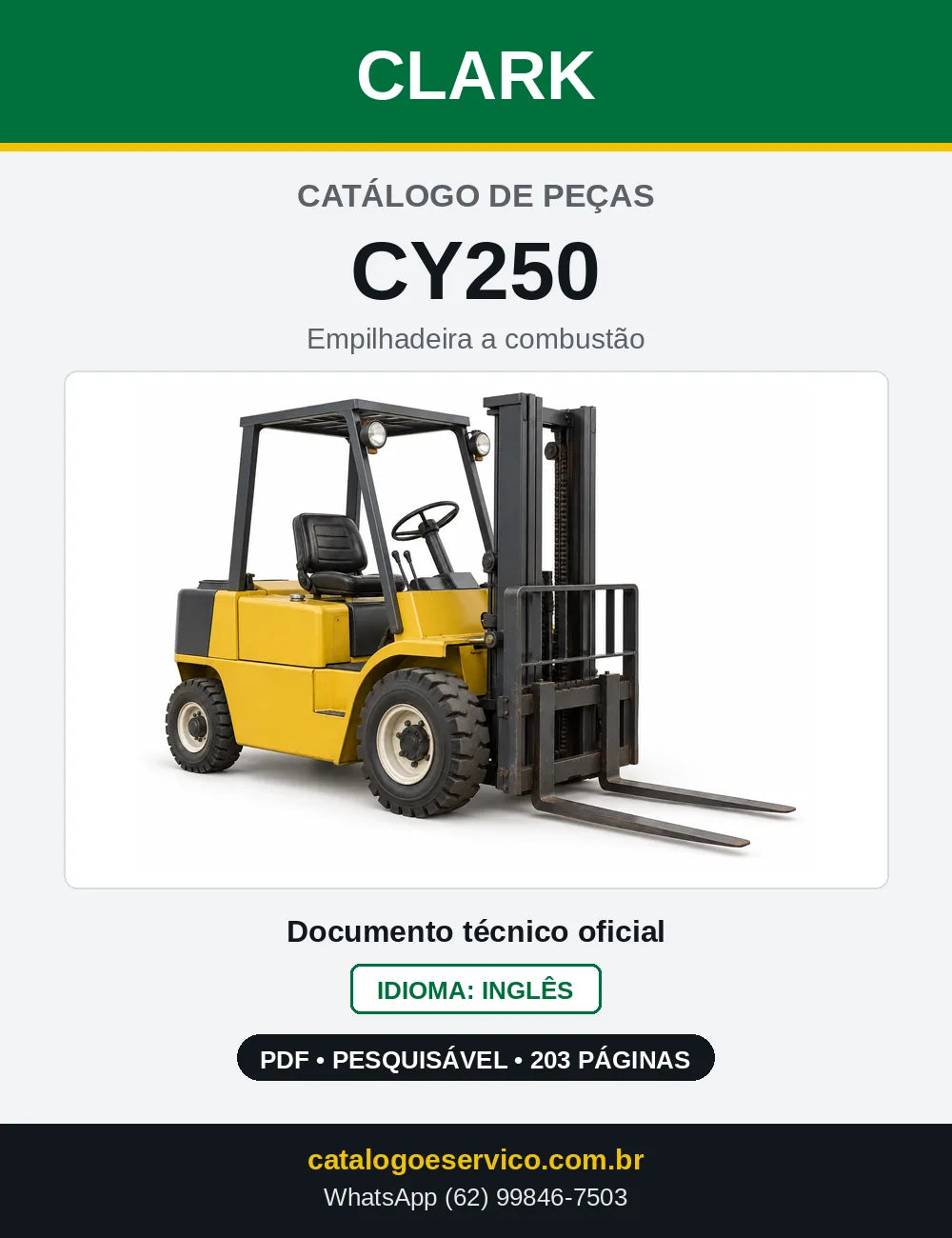 Catálogo de Peças Empilhadeira a Gasolina Clark CY250 (CY0250) — capa