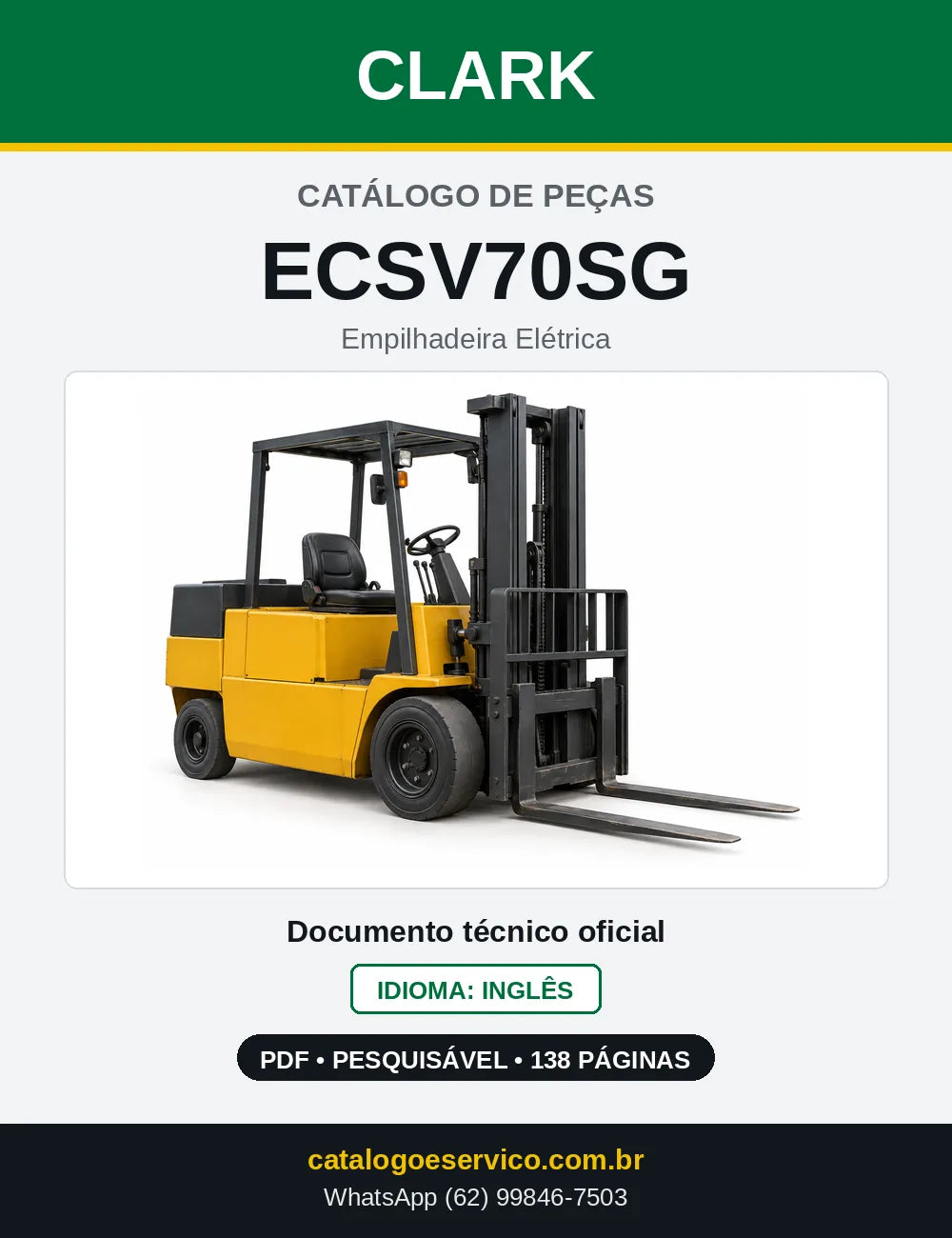 Catálogo de Peças Empilhadeira Elétrica Clark ECSV70SG (ECSV0070SG) — capa