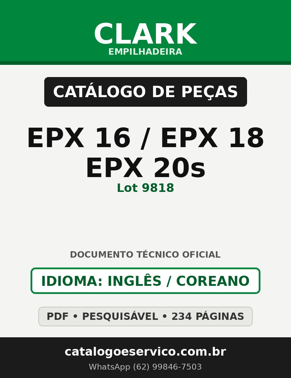 Catálogo de Peças Empilhadeira Clark EPX 16/EPX 18/EPX 20s (Lot 9818)