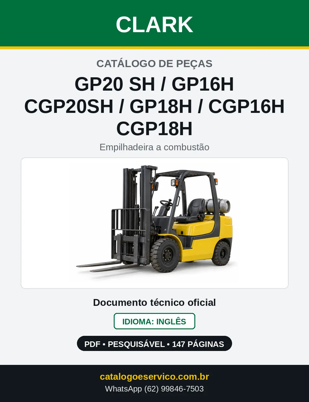 Catálogo de Peças Empilhadeira Clark GP20 SH / GP16H / CGP20SH / GP18H / CGP16H / CGP18H (PH0245L) — capa