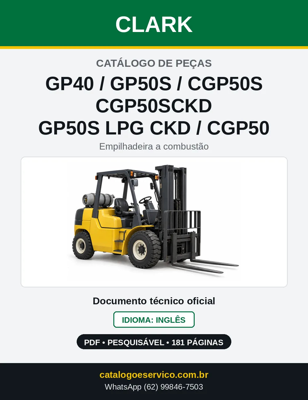 Catálogo de Peças Empilhadeira a GLP Clark GP40 / GP50S / CGP50S / CGP50SCKD / GP50S LPG CKD / CGP50 (P0460L) — capa