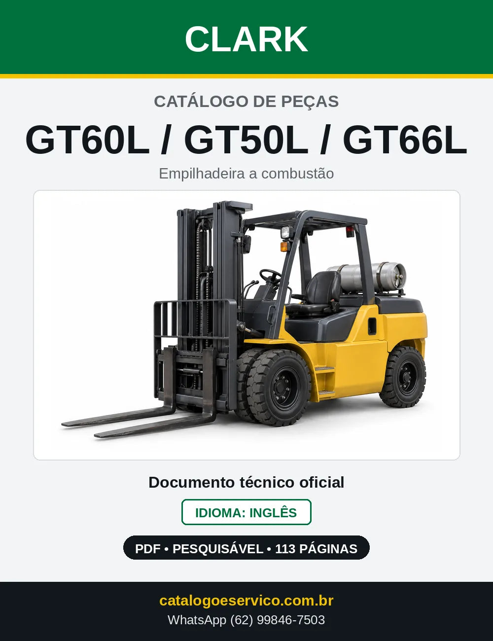 Catálogo de Peças Empilhadeira a GLP Clark GT60L / GT50L / GT66L (XGT0466L) — capa