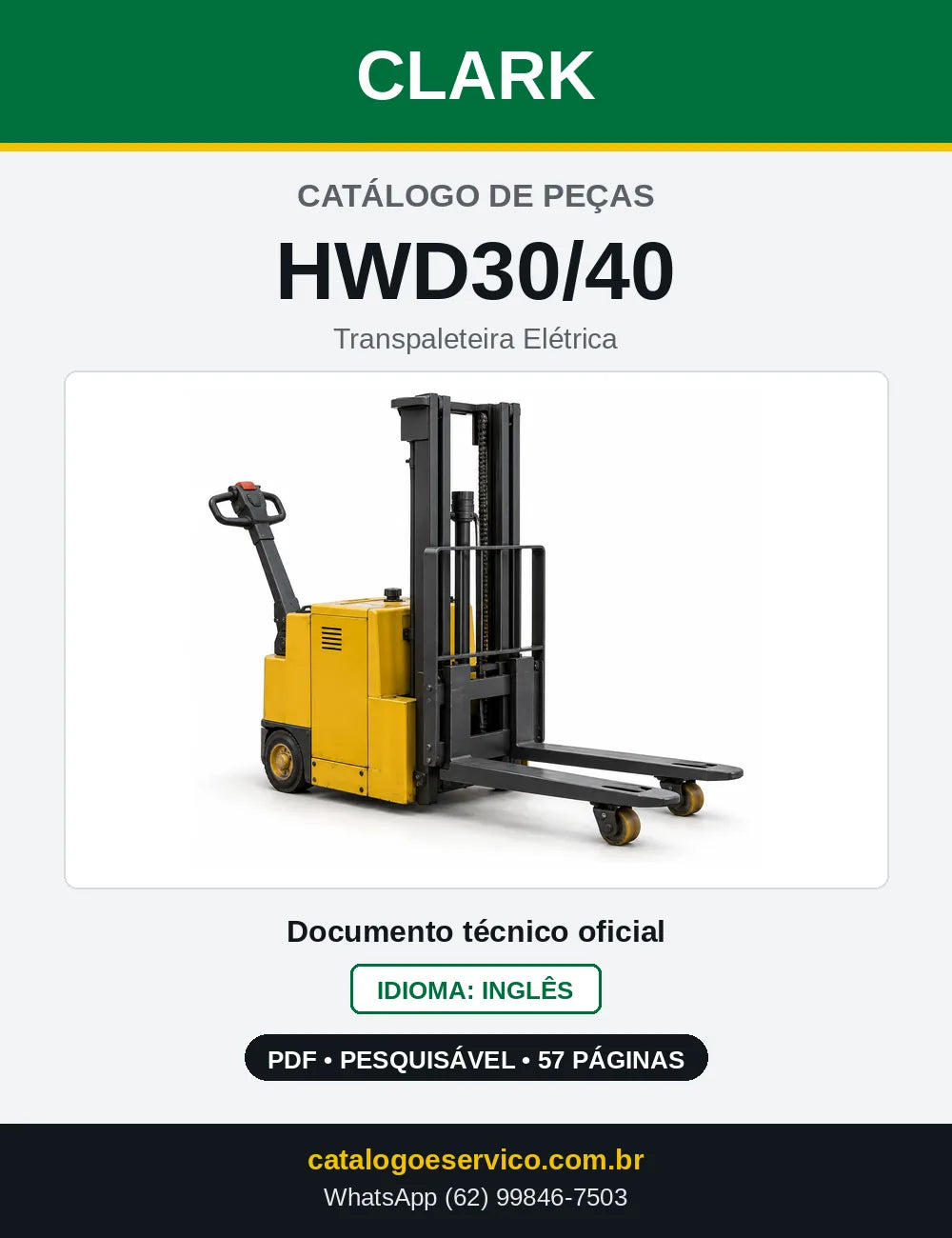 Catálogo de Peças Transpaleteira Elétrica Clark HWD30/40 (HWD0566) — capa