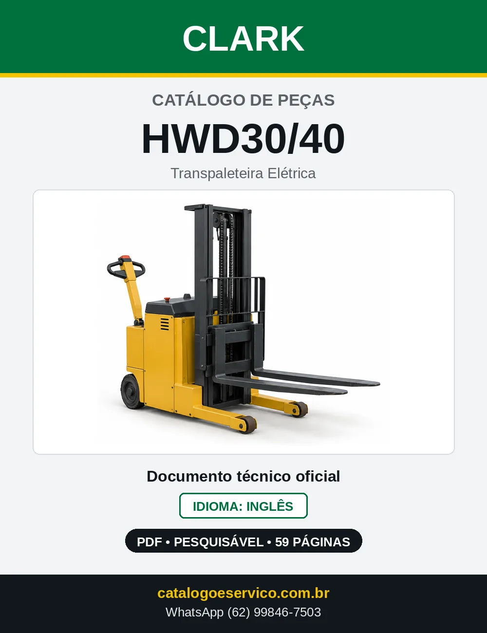 Catálogo de Peças Transpaleteira Elétrica Clark HWD30/40 (HWD0567) — capa