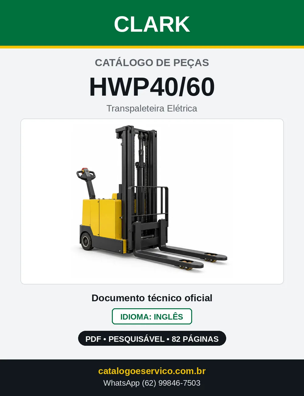Catálogo de Peças Transpaleteira Elétrica Clark HWP40/60 (HWP0465) — capa