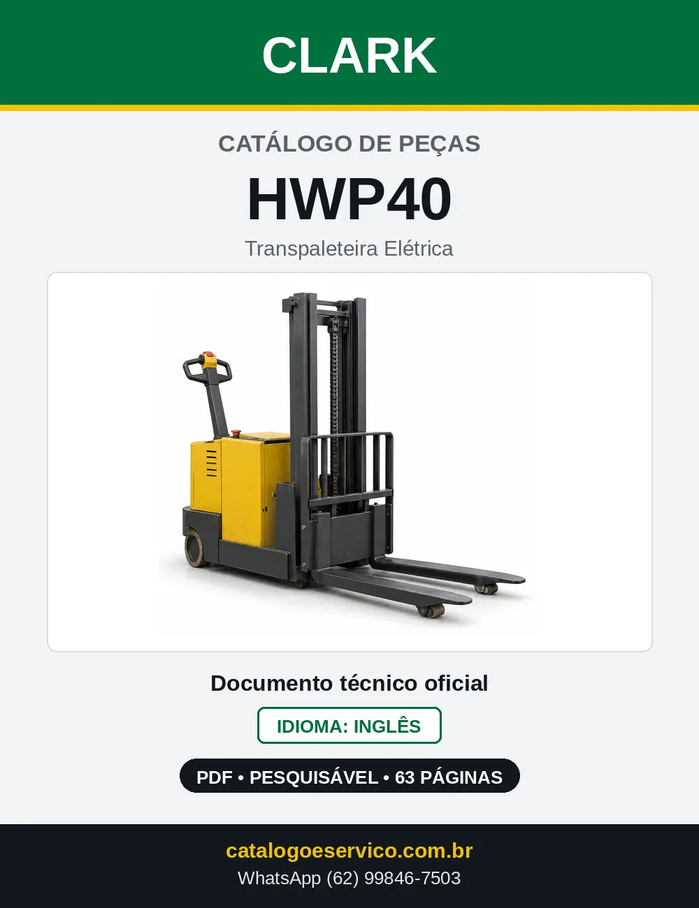 Catálogo de Peças Transpaleteira Elétrica Clark HWP40 (HWP0040) — capa