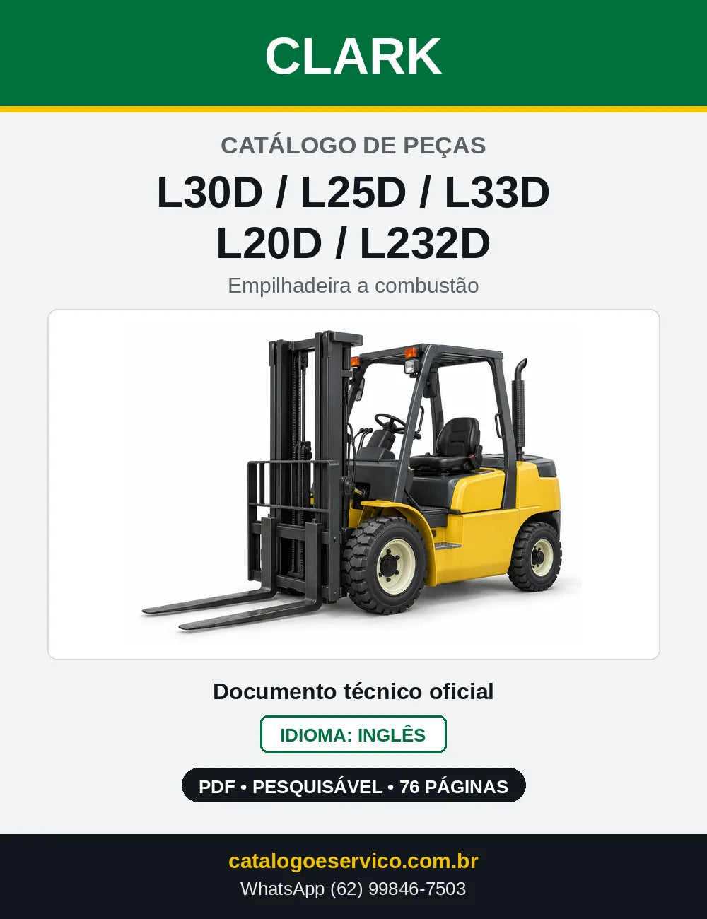 Catálogo de Peças Empilhadeira Diesel Clark L30D / L25D / L33D / L20D / L232D (L0232D) — capa