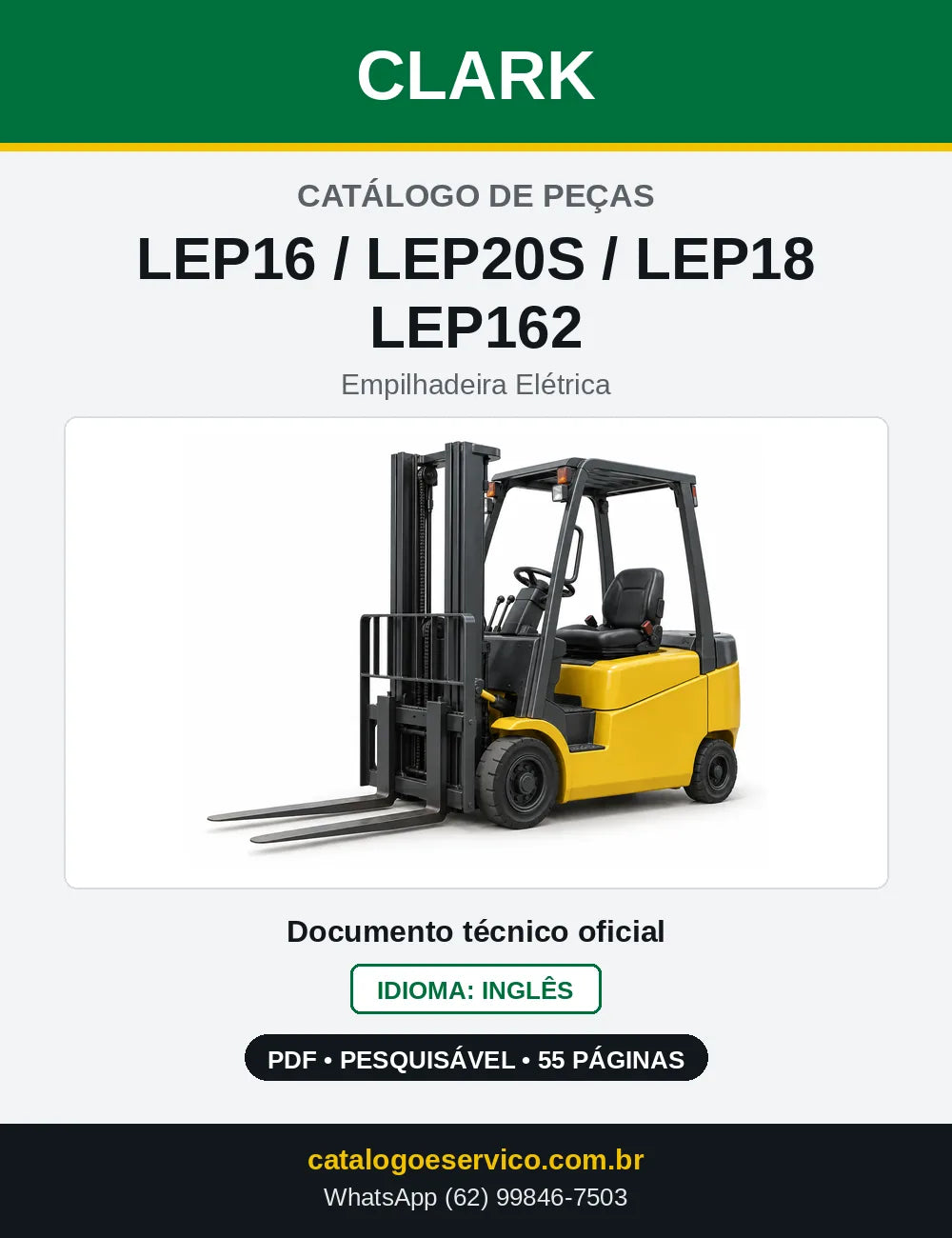 Catálogo de Peças Empilhadeira Elétrica Clark LEP16 / LEP20S / LEP18 / LEP162 (LEP0162) — capa