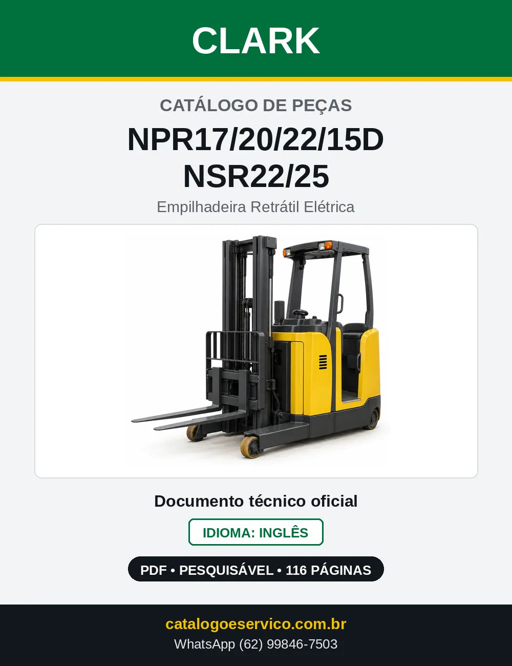 Catálogo de Peças Empilhadeira Retrátil Elétrica Clark NPR17/20/22/15D / NSR22/25 (NPR0345) — capa