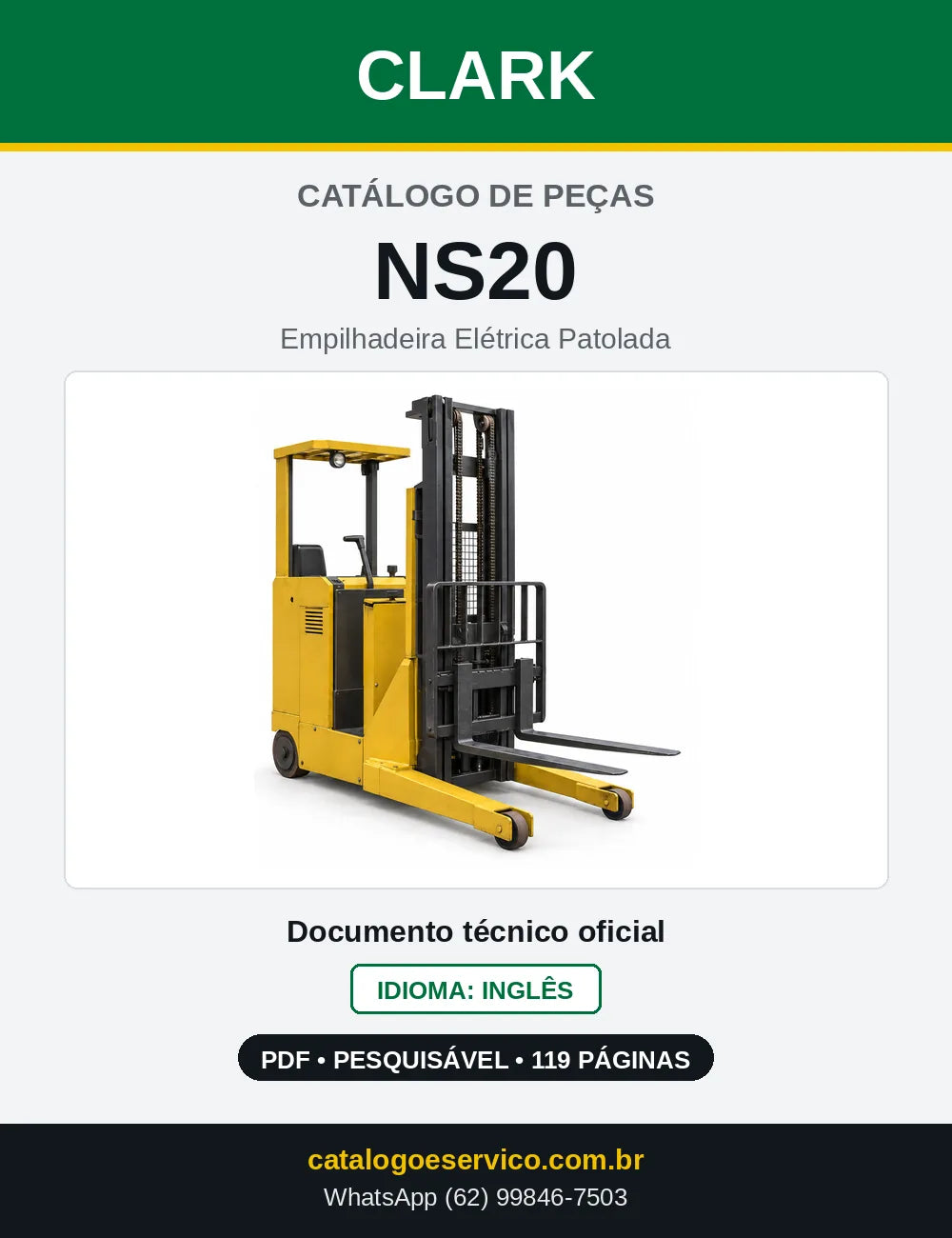 Catálogo de Peças Empilhadeira Elétrica Patolada Clark NS20 (NS0020) — capa