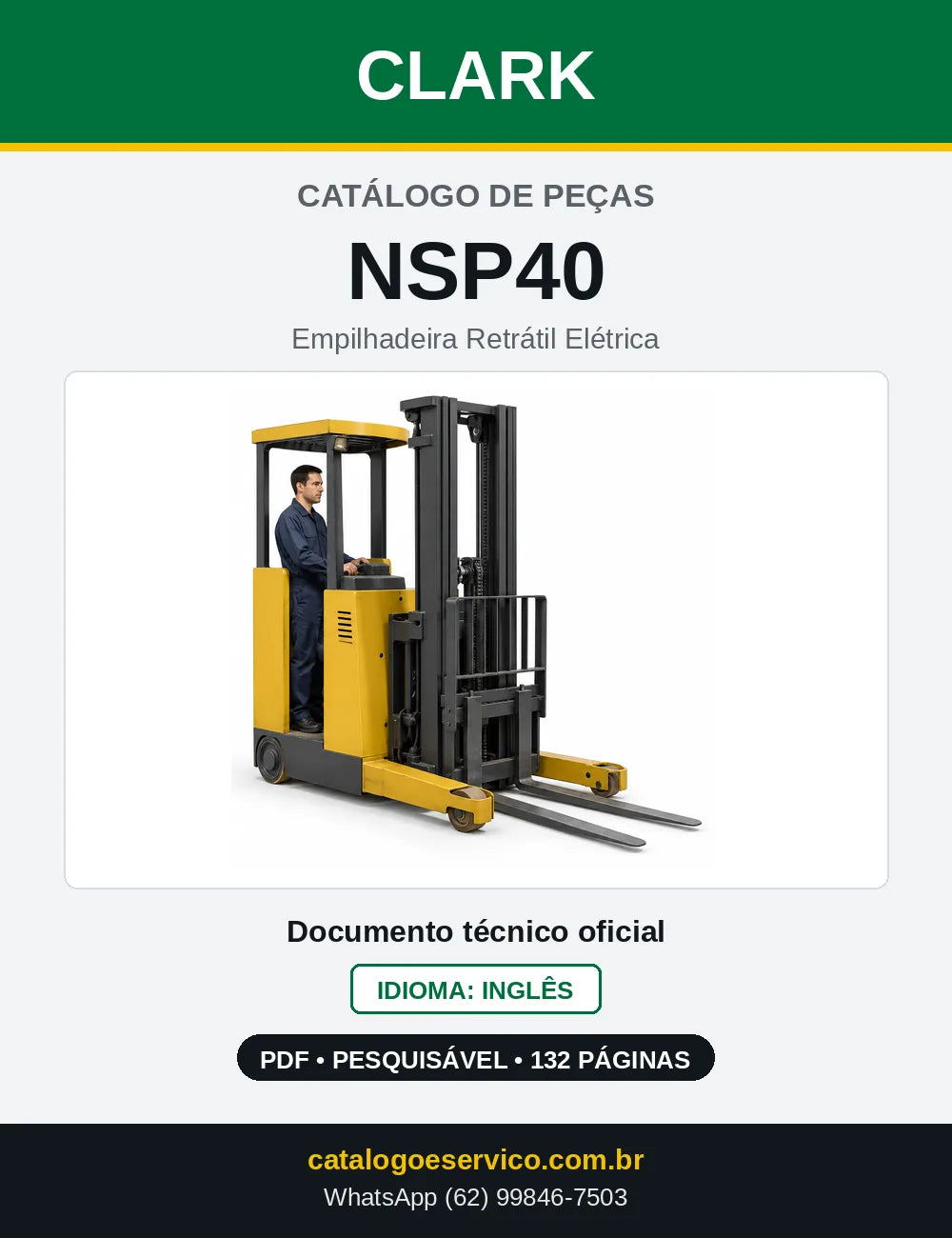 Catálogo de Peças Empilhadeira Retrátil Elétrica Clark NSP40 (NSP0040) — capa