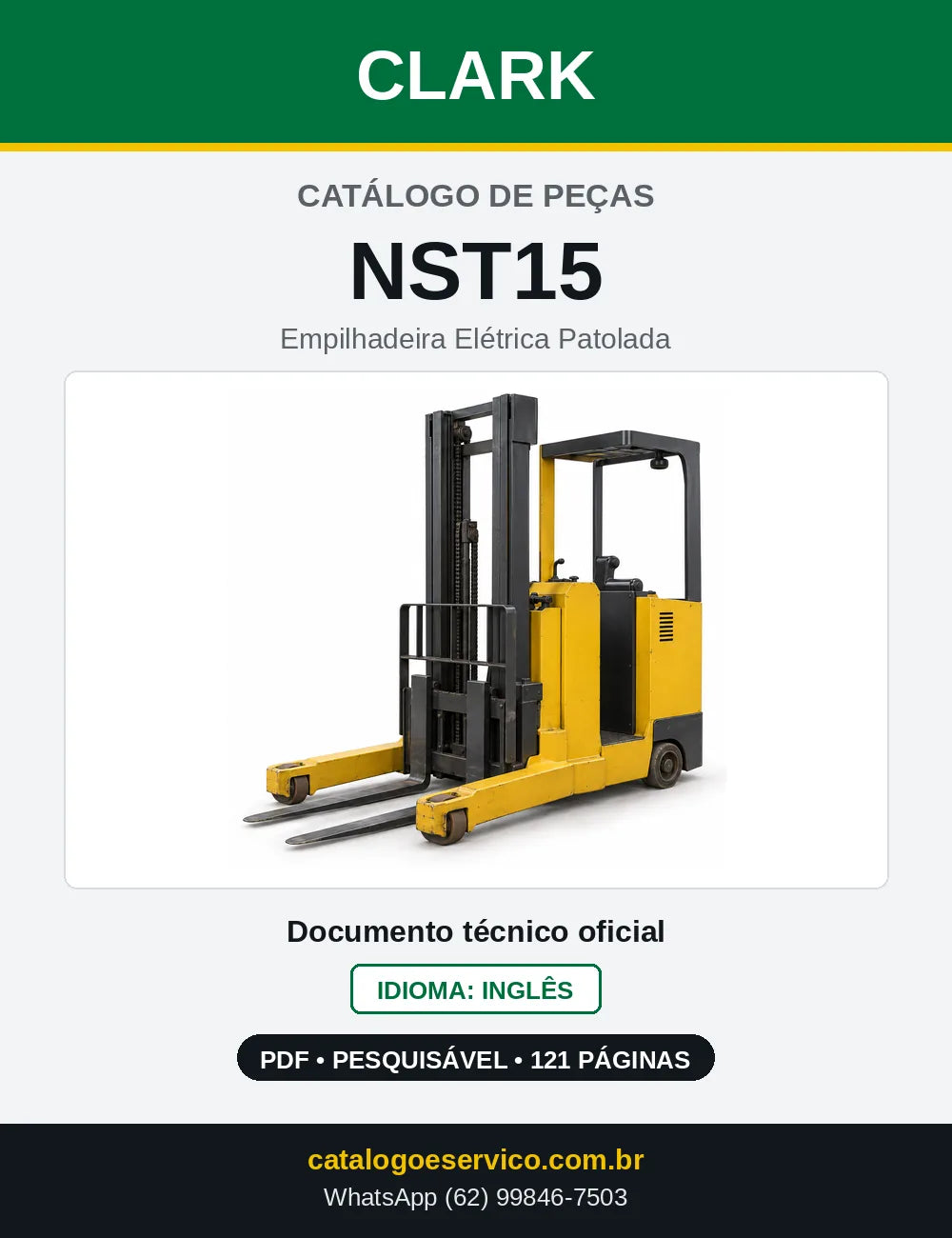 Catálogo de Peças Empilhadeira Elétrica Patolada Clark NST15 (NST0015) — capa