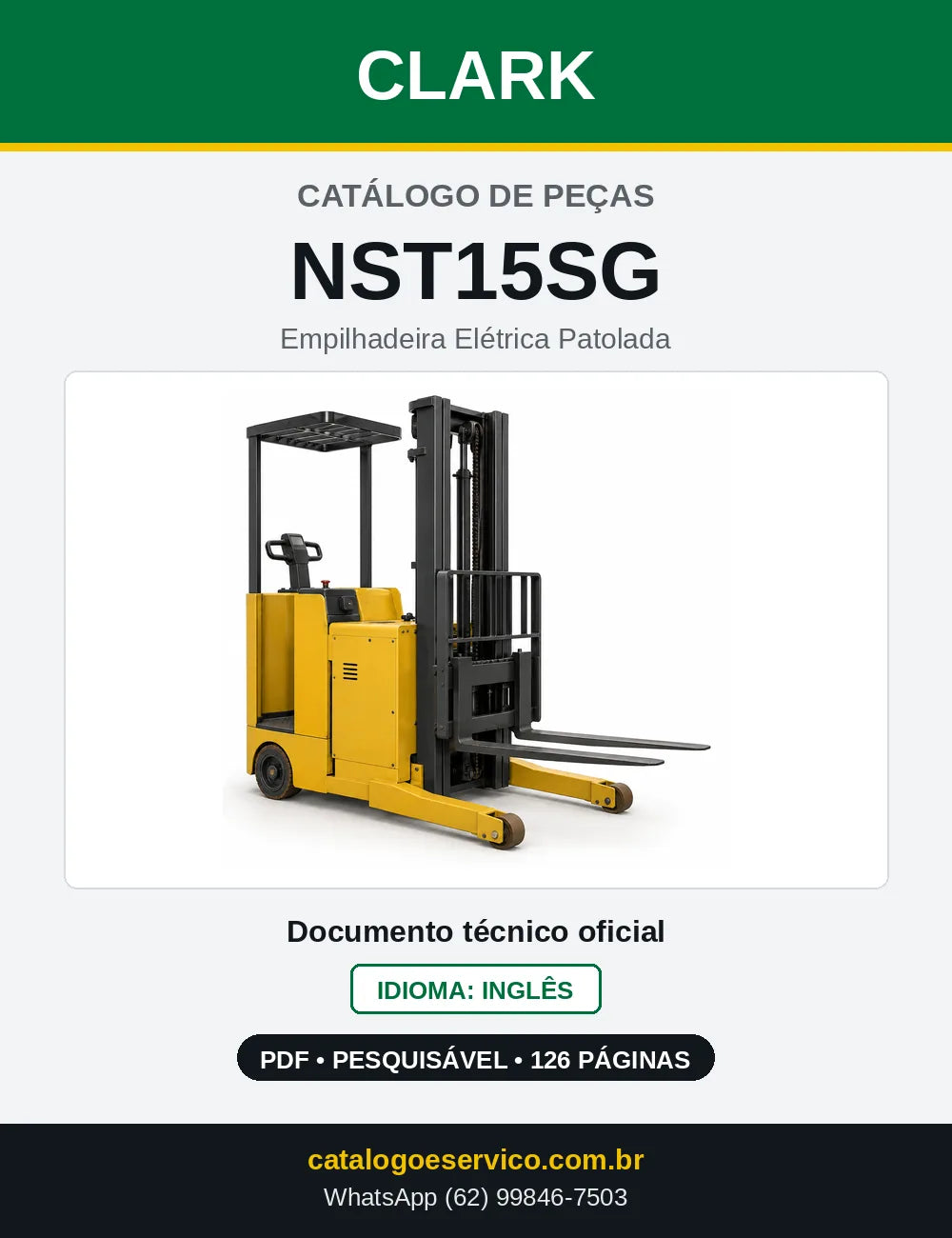 Catálogo de Peças Empilhadeira Elétrica Patolada Clark NST15SG (NST0015SG) — capa