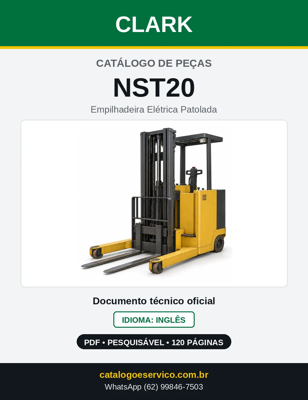 Catálogo de Peças Empilhadeira Elétrica Patolada Clark NST20 (NST0020) — capa
