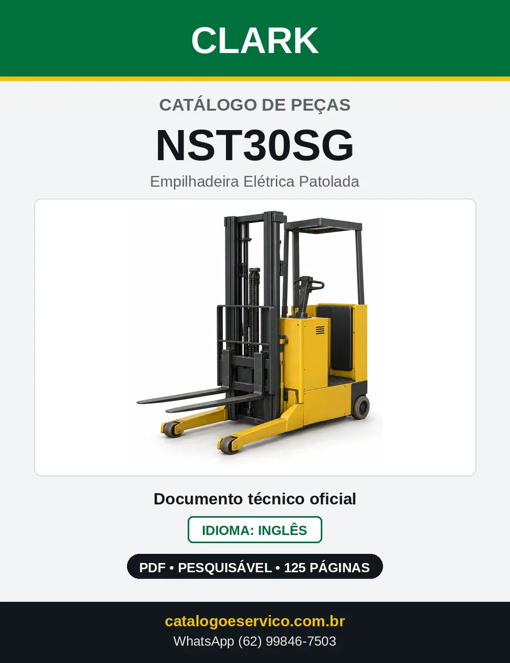 Catálogo de Peças Empilhadeira Elétrica Patolada Clark NST30SG (NST0030SG) — capa