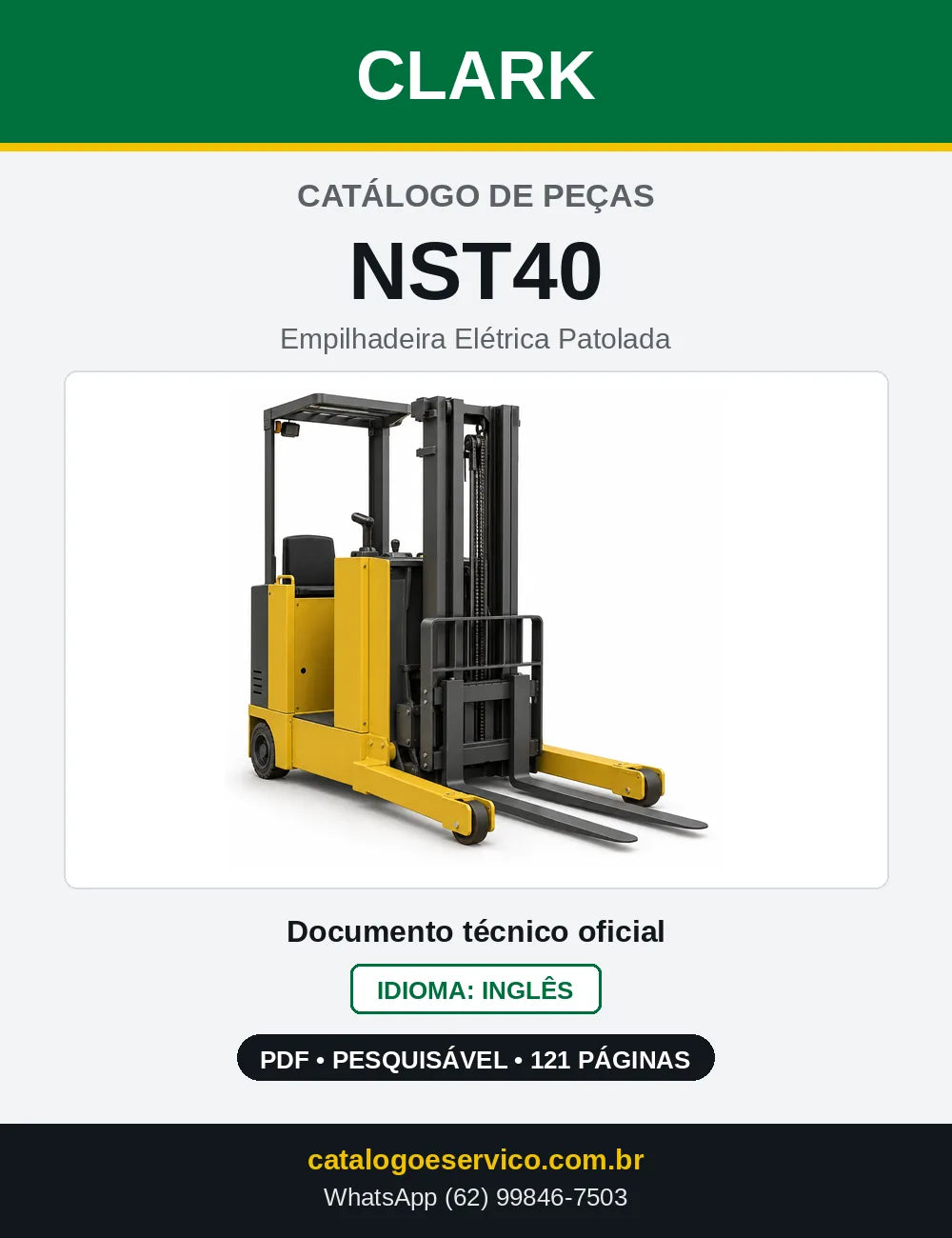 Catálogo de Peças Empilhadeira Elétrica Patolada Clark NST40 (NST0040) — capa