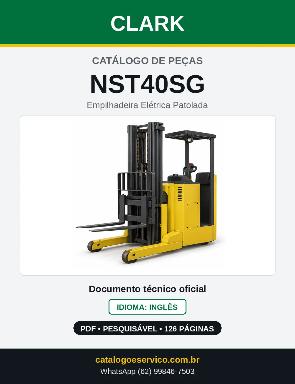 Catálogo de Peças Empilhadeira Elétrica Patolada Clark NST40SG (NST0040SG) — capa