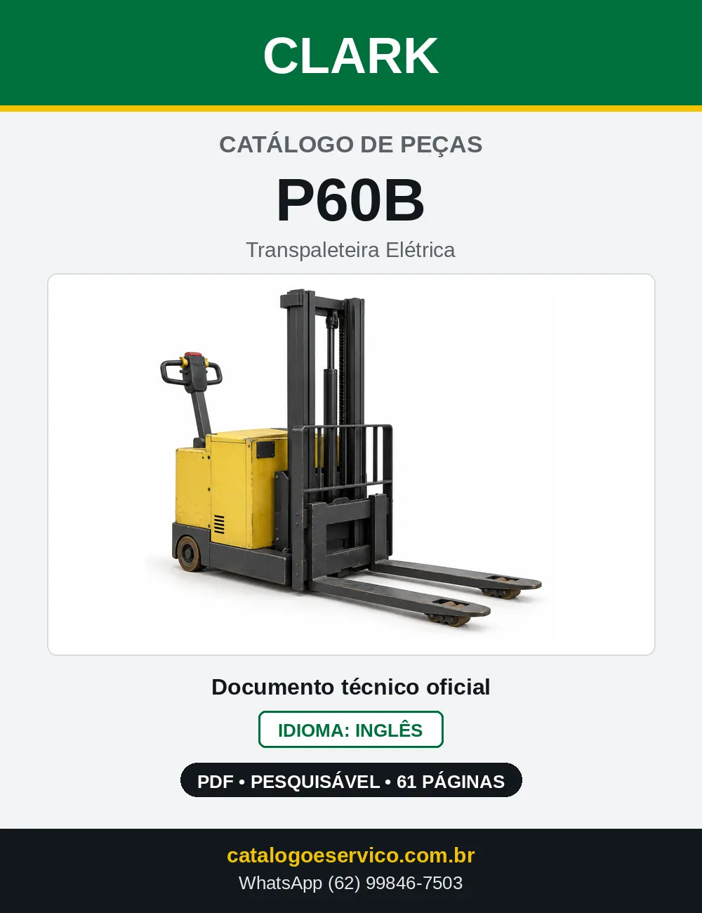 Catálogo de Peças Transpaleteira Elétrica Clark P60B (P0060B) — capa