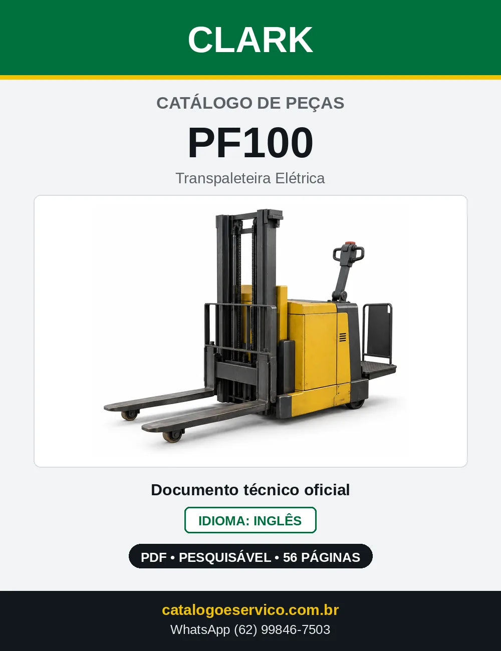 Catálogo de Peças Transpaleteira Elétrica Clark PF100 (PF0100) — capa