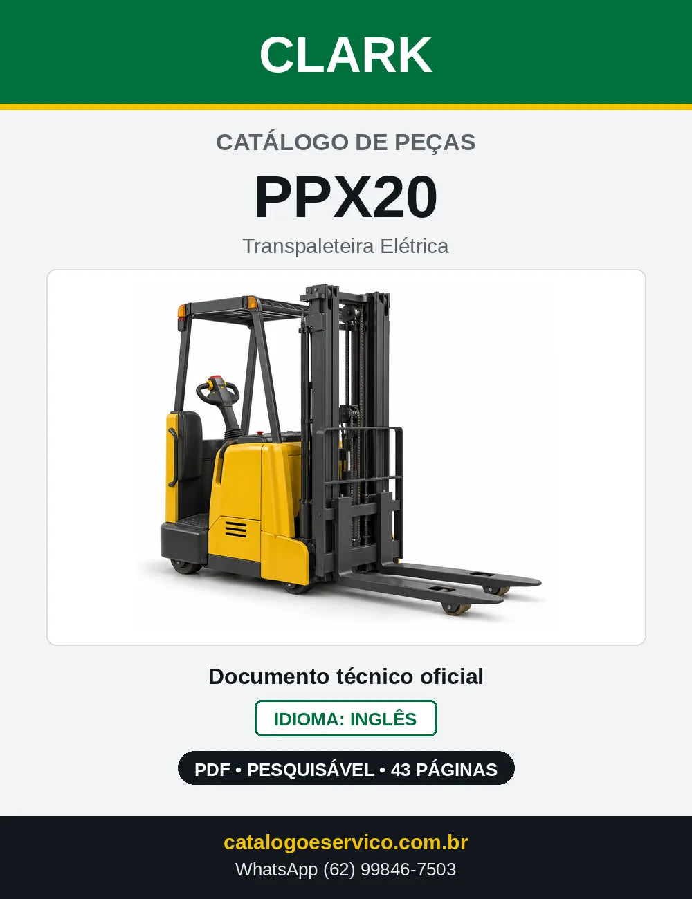 Catálogo de Peças Transpaleteira Elétrica Clark PPX20 (PPX0020) — capa