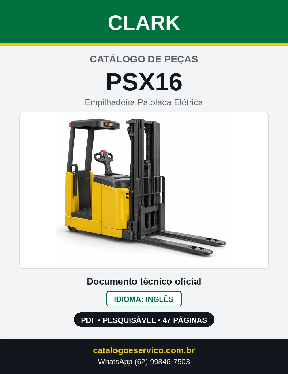 Catálogo de Peças Empilhadeira Patolada Elétrica Clark PSX16 (PSX0016) — capa