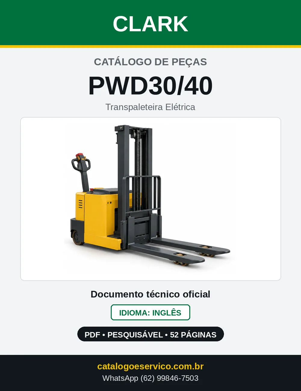 Catálogo de Peças Transpaleteira Elétrica Clark PWD30/40 (PWD0566) — capa