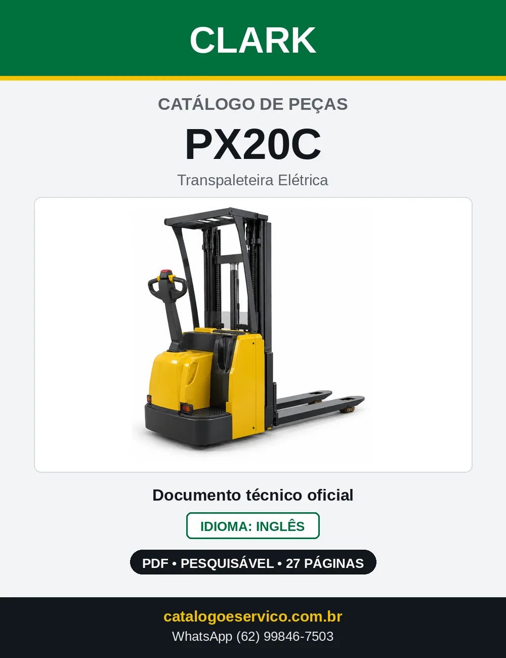 Catálogo de Peças Transpaleteira Elétrica Clark PX20C (PX0182C) — capa