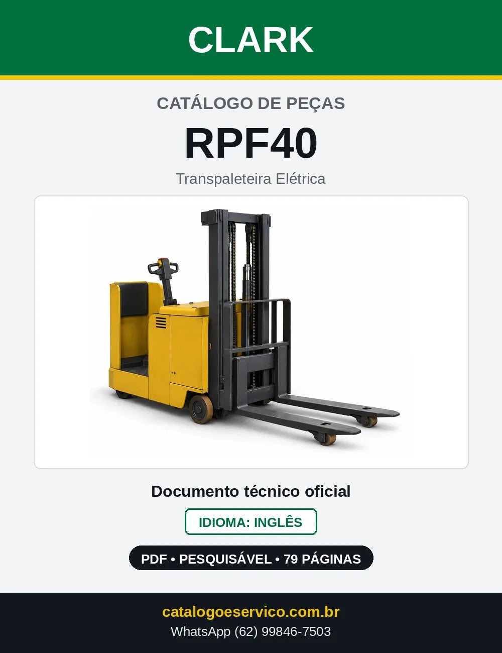 Catálogo de Peças Transpaleteira Elétrica Clark RPF40 (RPF0040) — capa