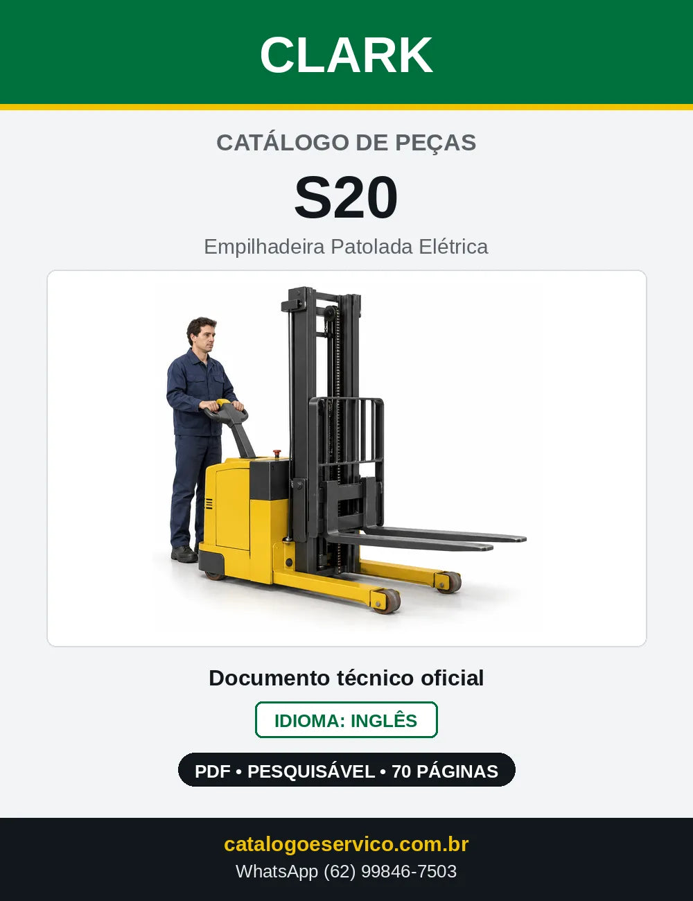 Catálogo de Peças Empilhadeira Patolada Elétrica Clark S20 (S0020) — capa