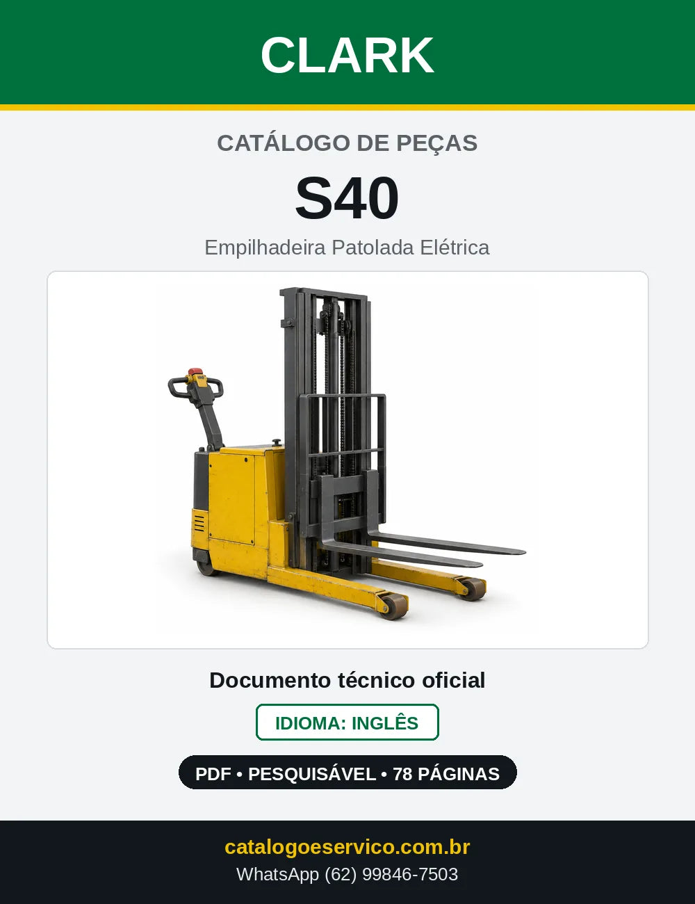 Catálogo de Peças Empilhadeira Patolada Elétrica Clark S40 (S0040) — capa