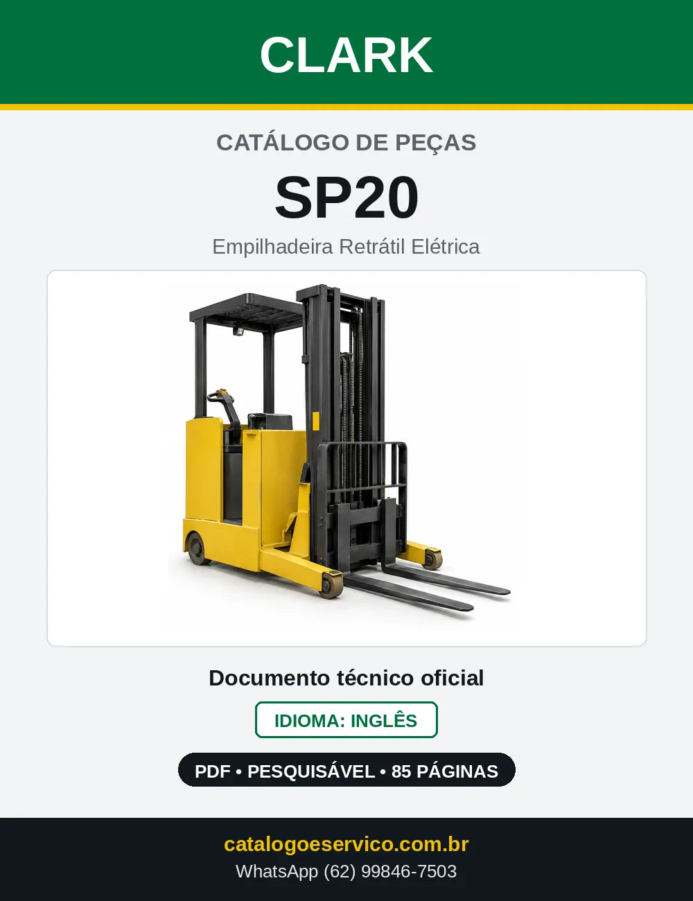 Catálogo de Peças Empilhadeira Retrátil Elétrica Clark SP20 (SP0020) — capa